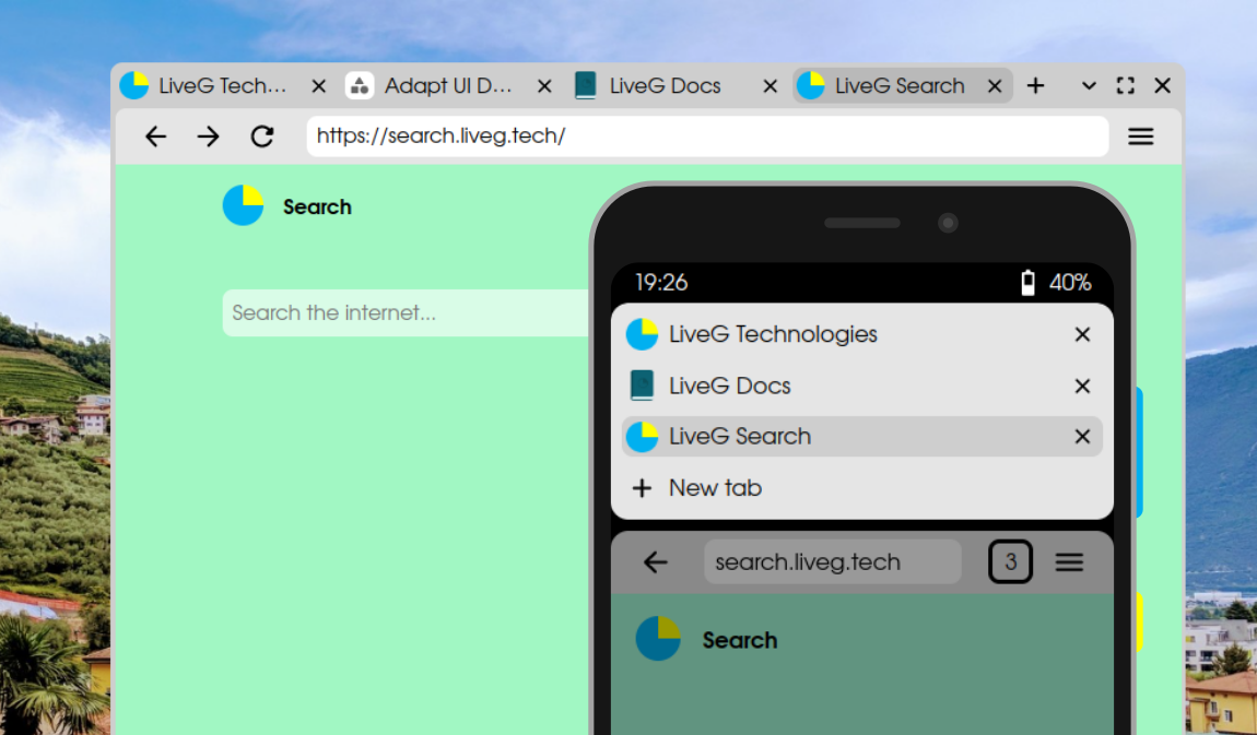 A screenshot of Sphere's tab-based interface on both desktop and mobile.
